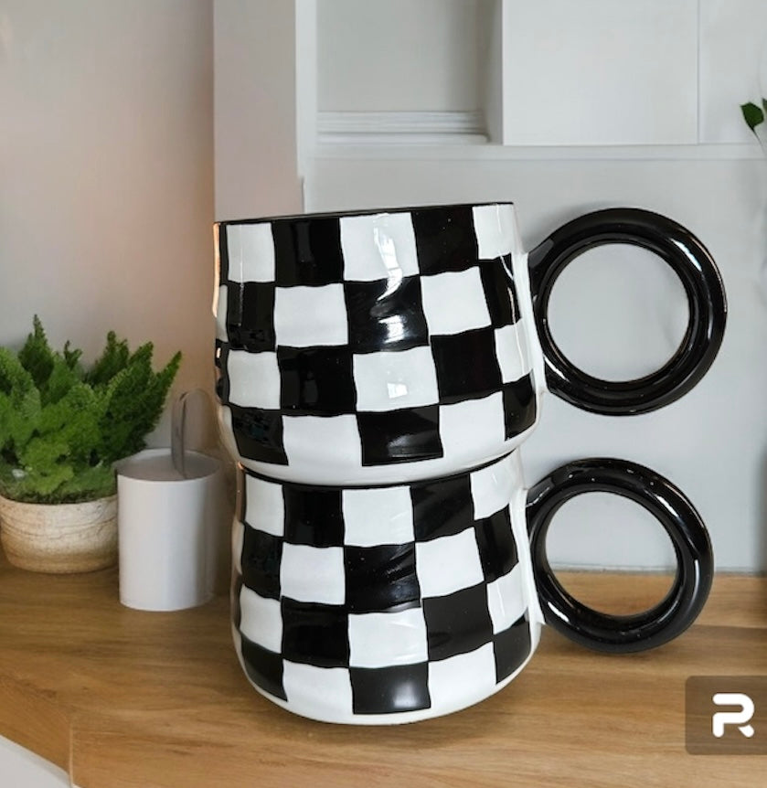 Black and White Checkered Mugs