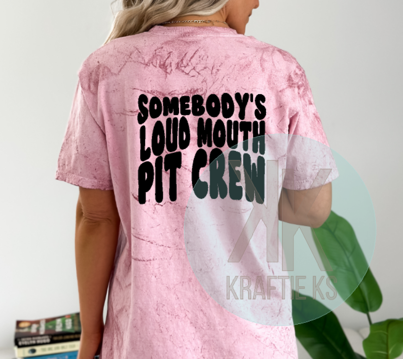 Somebody's Loud Mouth Pit Crew Shirt with smiley face checkered flag pocket