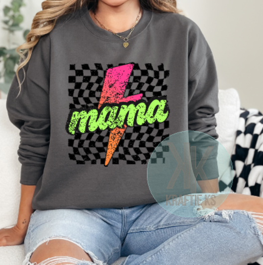 Neon Checkered Mama Sweatshirt