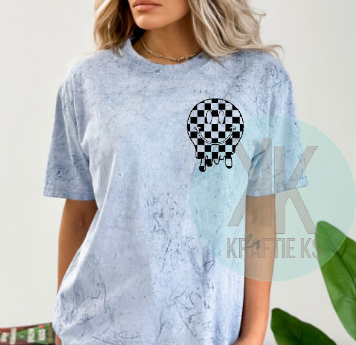 Checkered flag race shirt, Checkered flag smiley, Smiley Face, Smiley race shirt, Racing Shirt, Race Wife, Race Mom, Race Day Shirt, Smiley Face, Kraftie K's, Kraftie Ks, Comfort Color Shirt, Comfort Color 